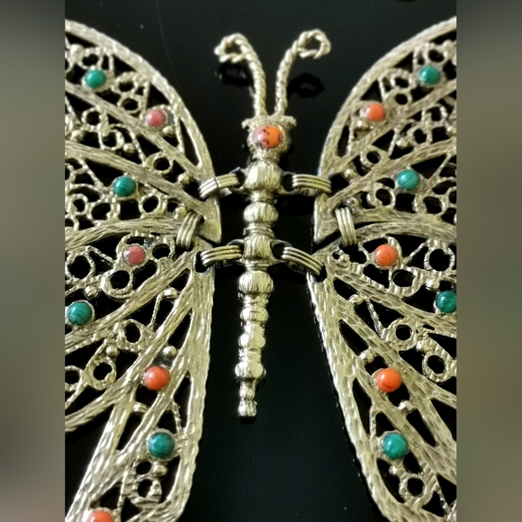 Rare JULIANA DELIZZA & ELSTER DEC Giant Butterfly Pendant Necklace Glass - Picture 6 of 11